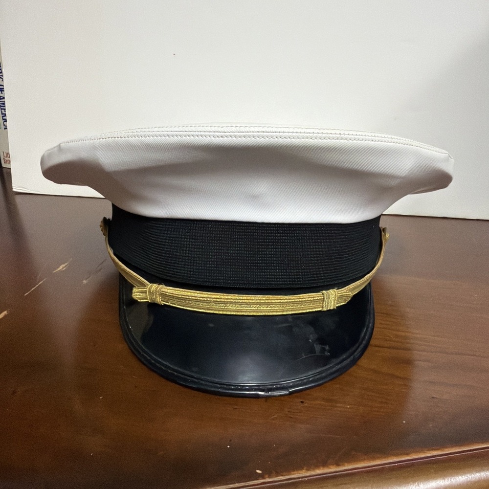 USMC Marine Corps Dress Blue Kingform Cap Vinyl Service White Dress Hat 7 3/8‎